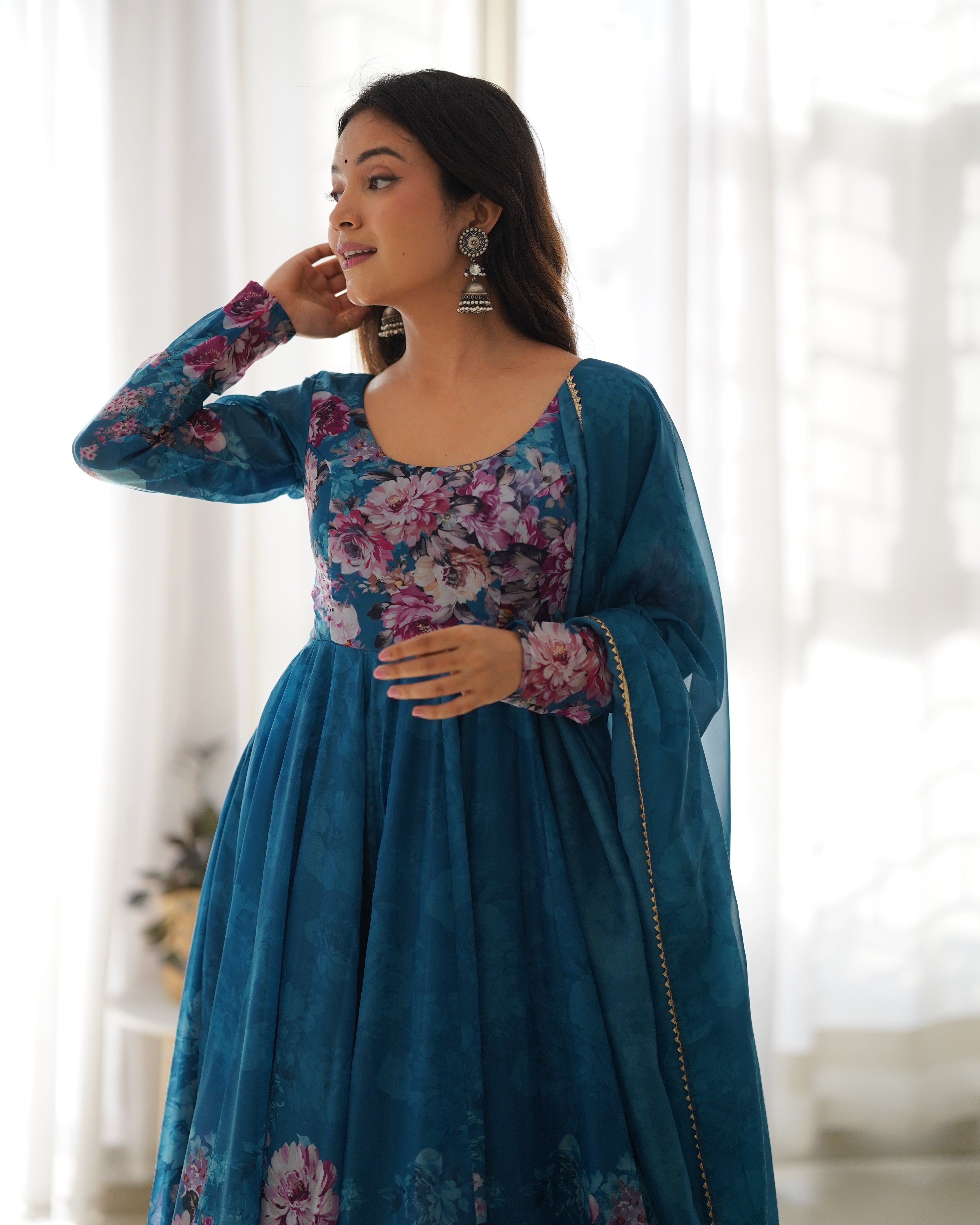 Eloriya Premium Quality Silk Gown Anarkali Suit Set - S | Eloriya India