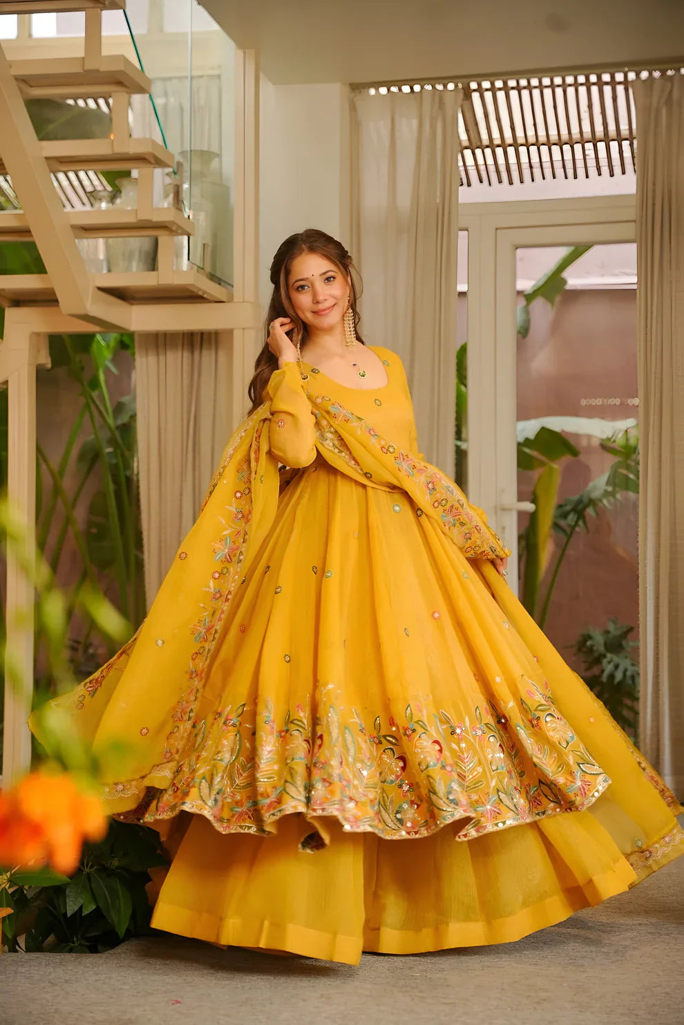 Eloriya Minaxi's Festive Special Yellow Flared Anarkali Suit Set - XS [34] | Eloriya India