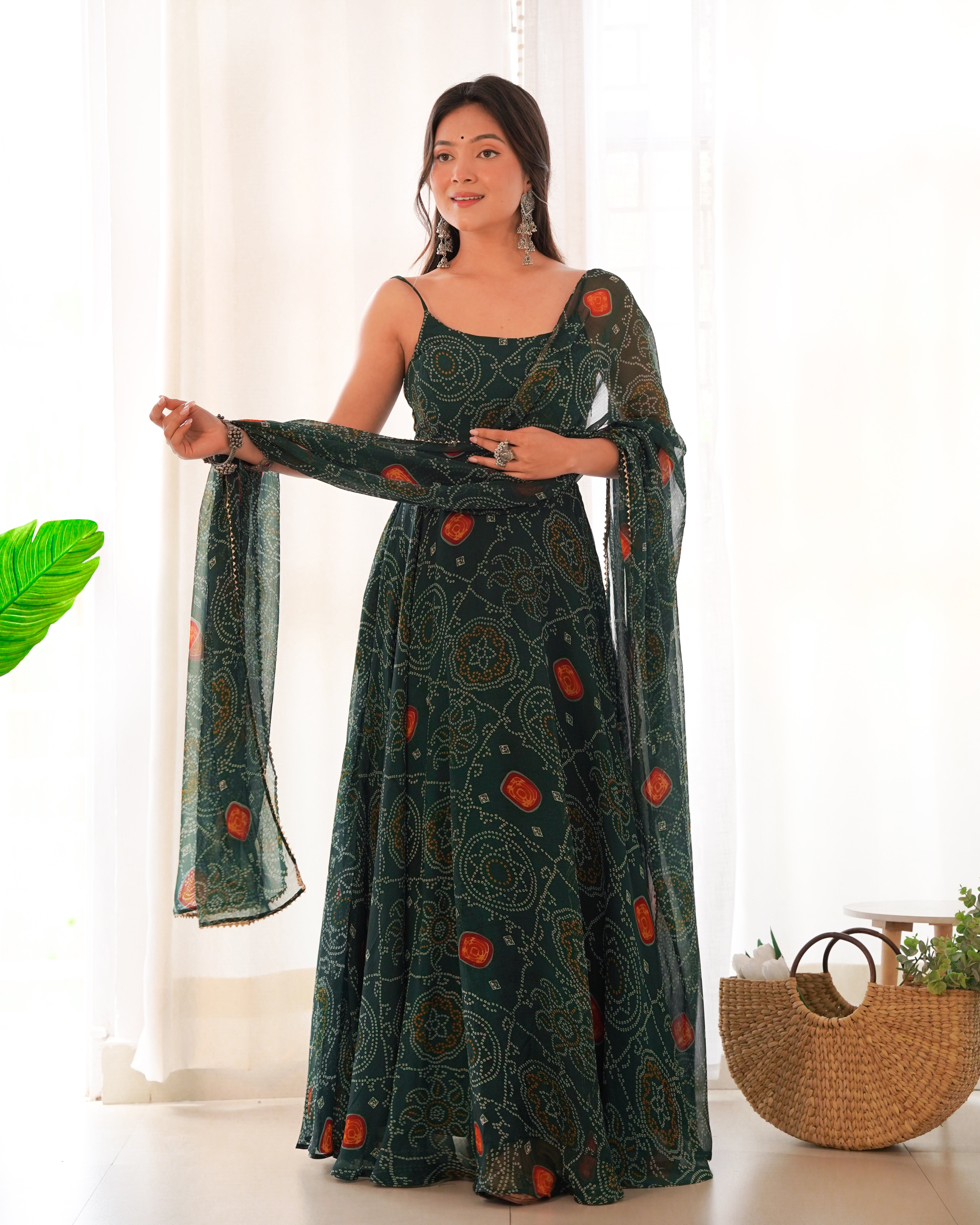 Eloriya Chiffon Green Coloured Anarkali Suit - XS | Eloriya India