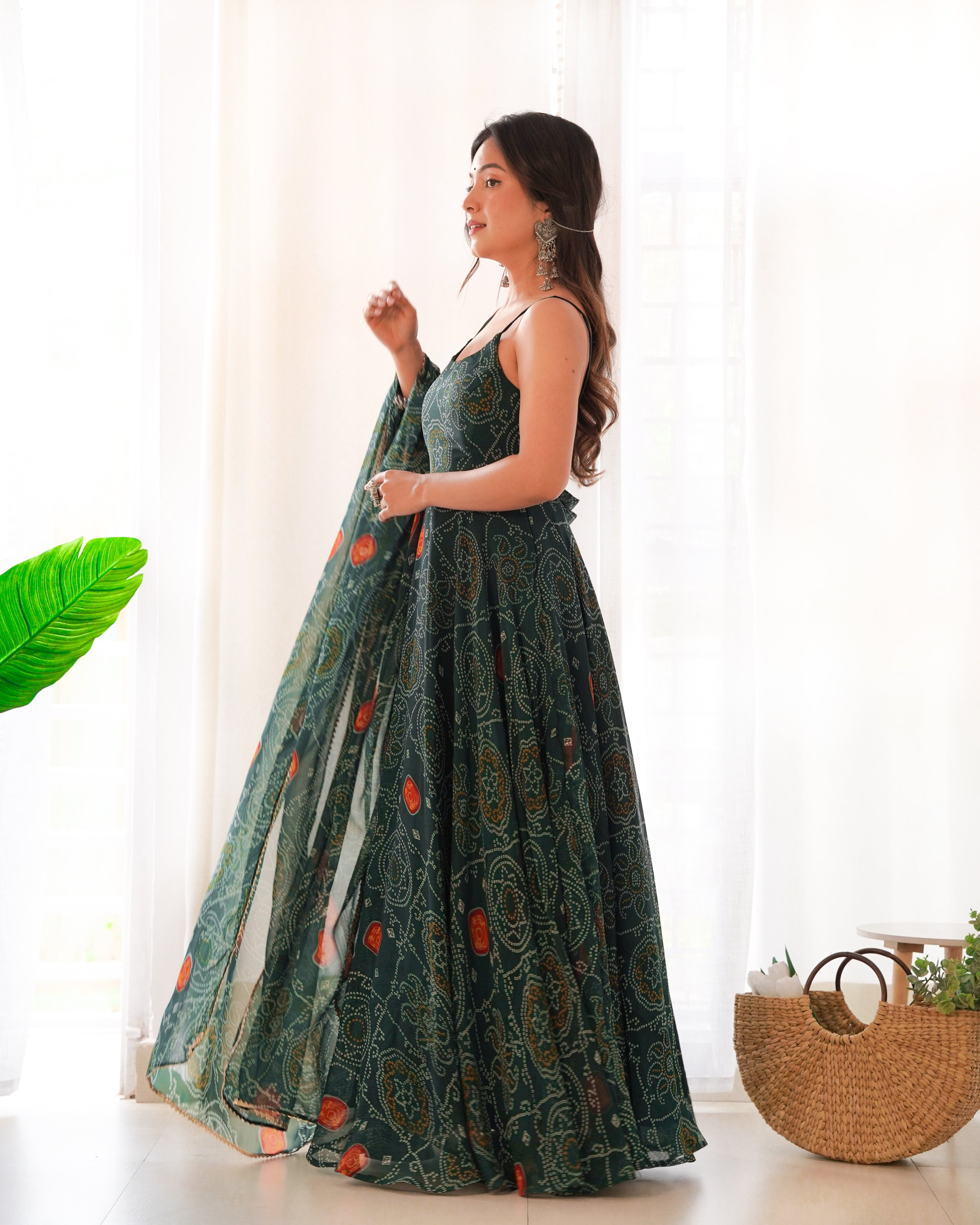 Eloriya Chiffon Green Coloured Anarkali Suit - L | Eloriya India