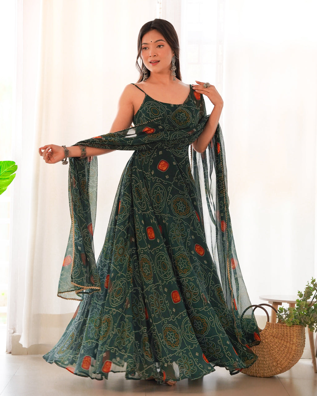 Eloriya Chiffon Green Coloured Anarkali Suit - S | Eloriya India