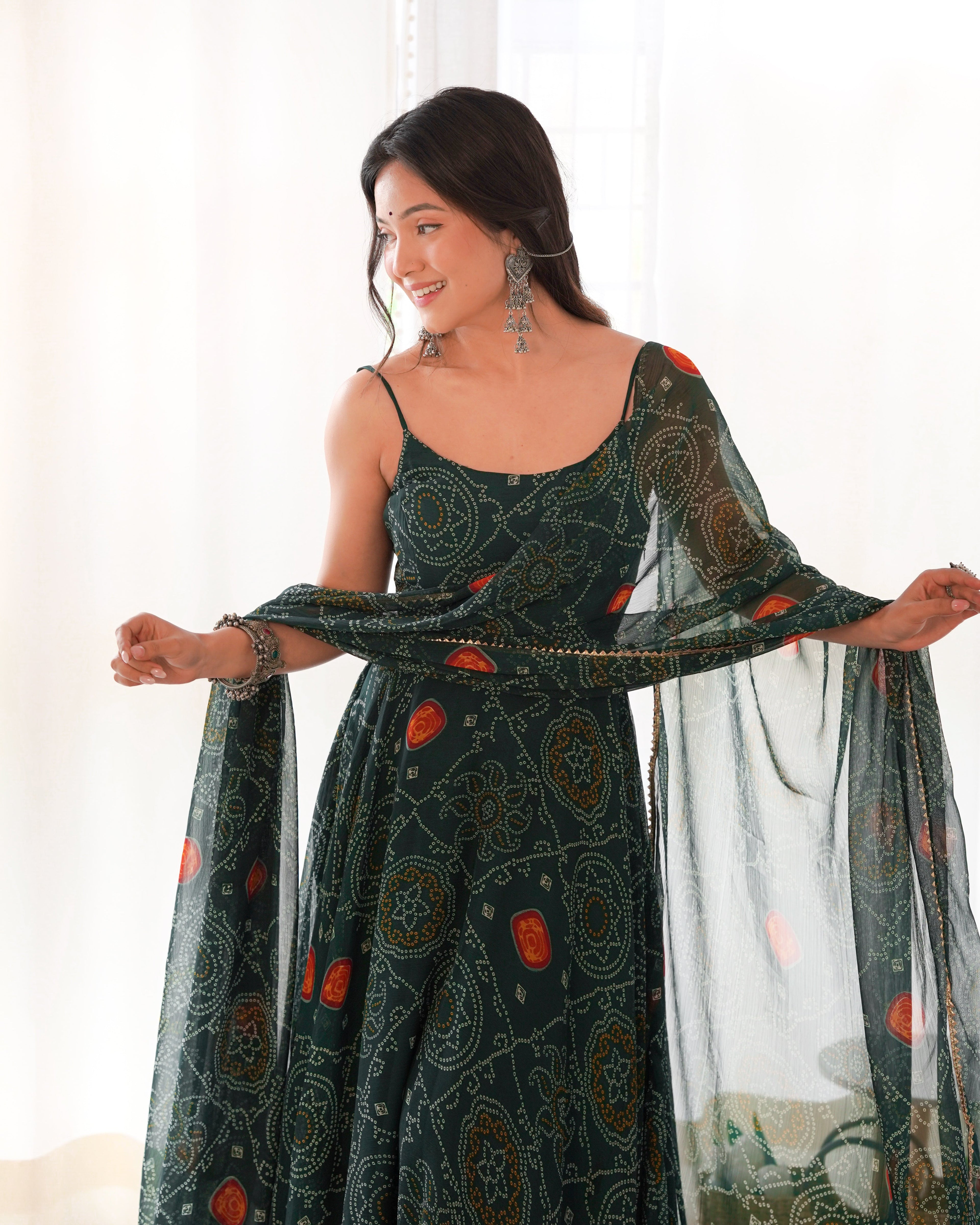 Eloriya Chiffon Green Coloured Anarkali Suit - 2XL | Eloriya India