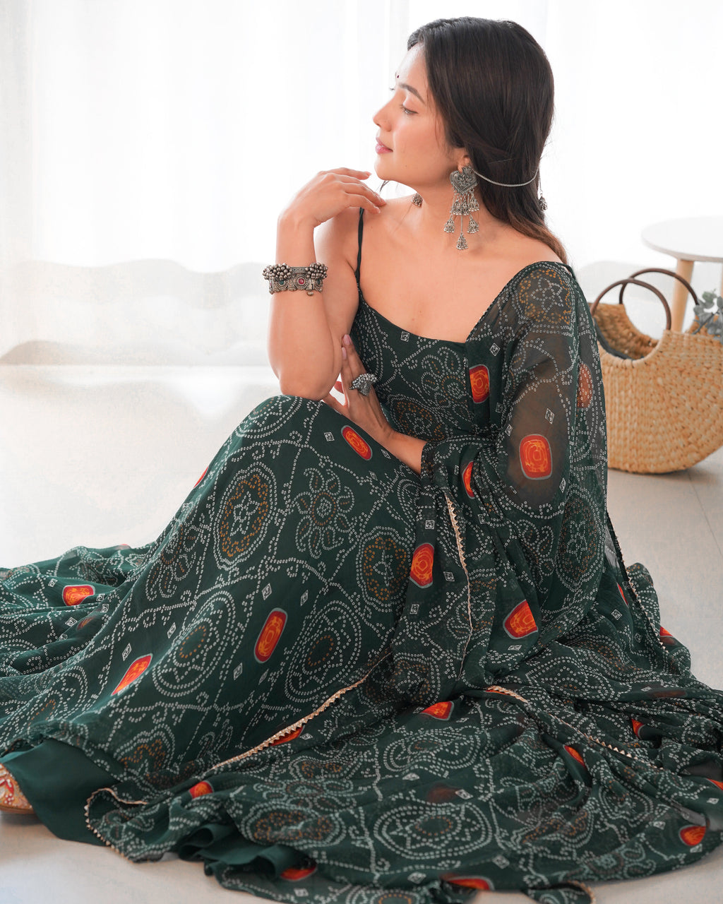 Eloriya Chiffon Green Coloured Anarkali Suit | Eloriya India