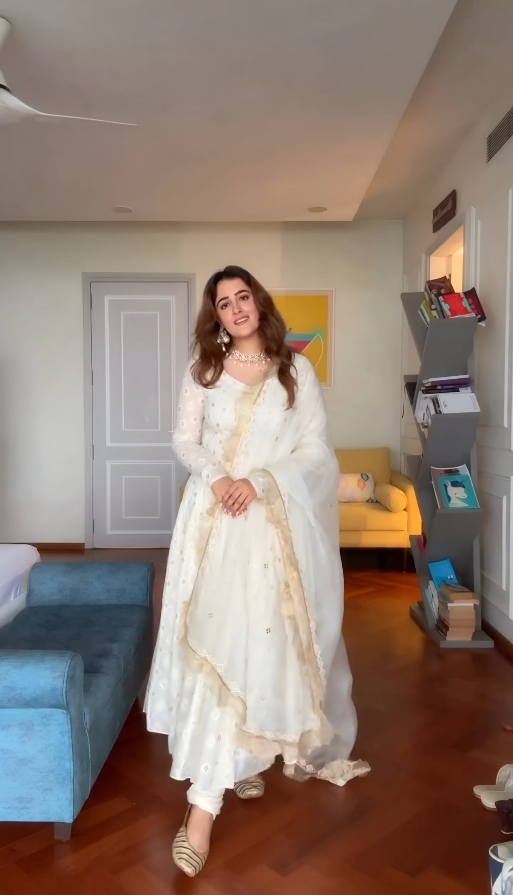 Eloriya Off Waite Lakhnavi Work Designer Anarkali Suit - XS [34] | Eloriya India