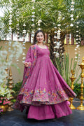 Eloriya Dusty Rose Shades Crunchy Silk Anarkali Palazzo Suit Set - XS [34] | Eloriya India