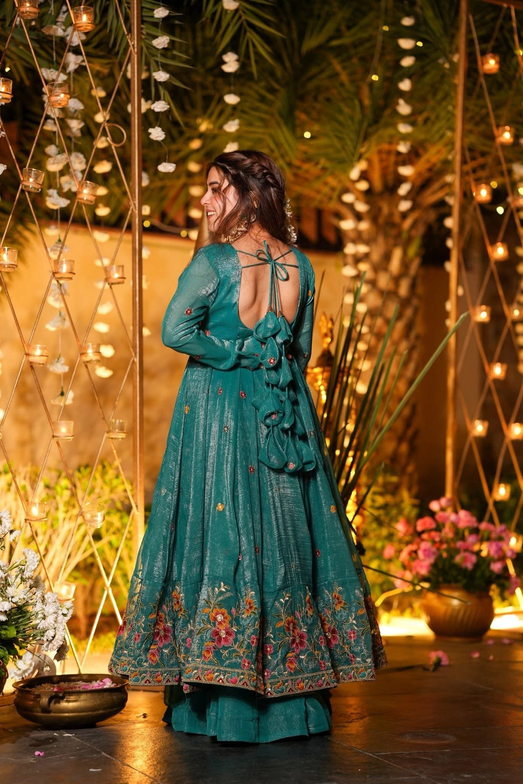 Eloriya Rama Shades Crunchy Silk Anarkali Palazzo Suit Set - XL [42] | Eloriya India