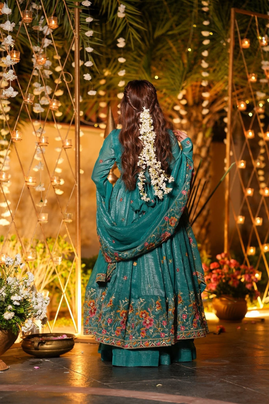 Eloriya Rama Shades Crunchy Silk Anarkali Palazzo Suit Set - M [38] | Eloriya India