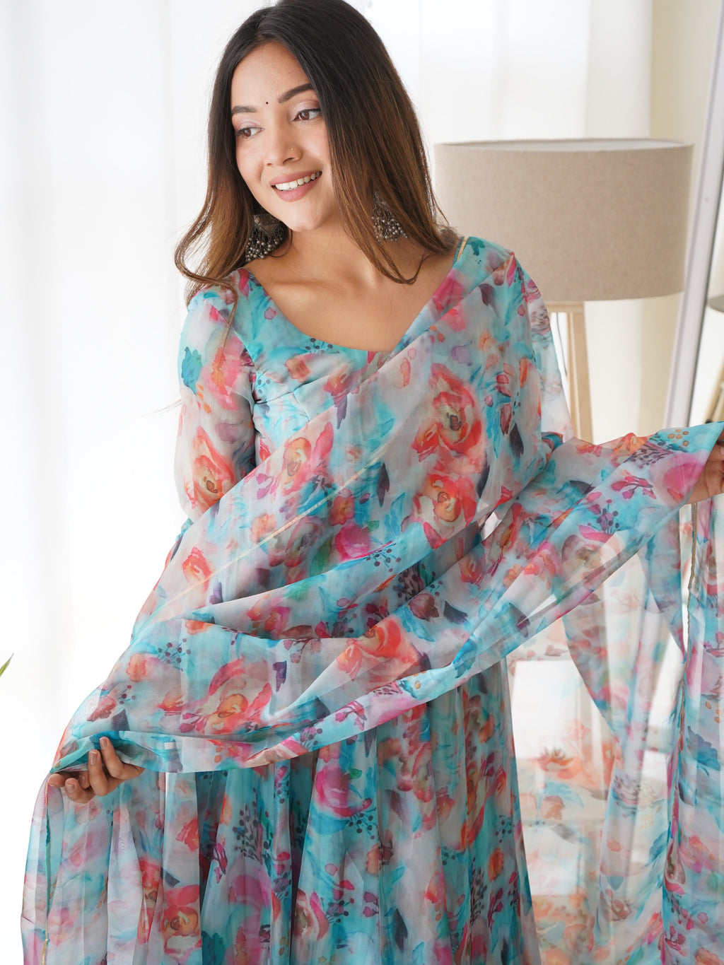 Eloriya Floral Organza Suit Set - M | Eloriya India
