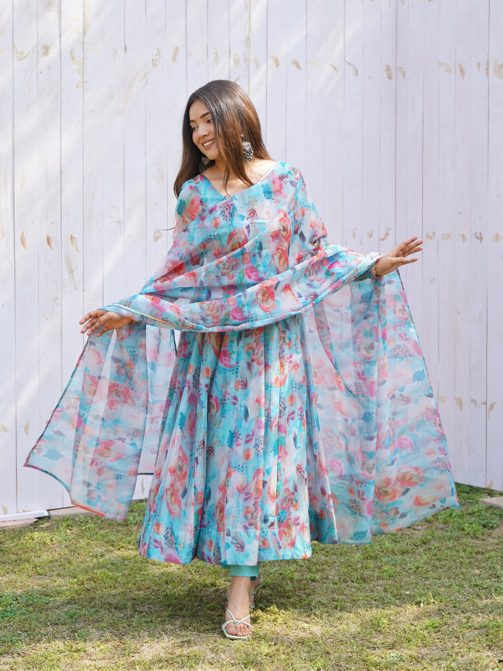 Eloriya Floral Organza Suit Set - Xs | Eloriya India