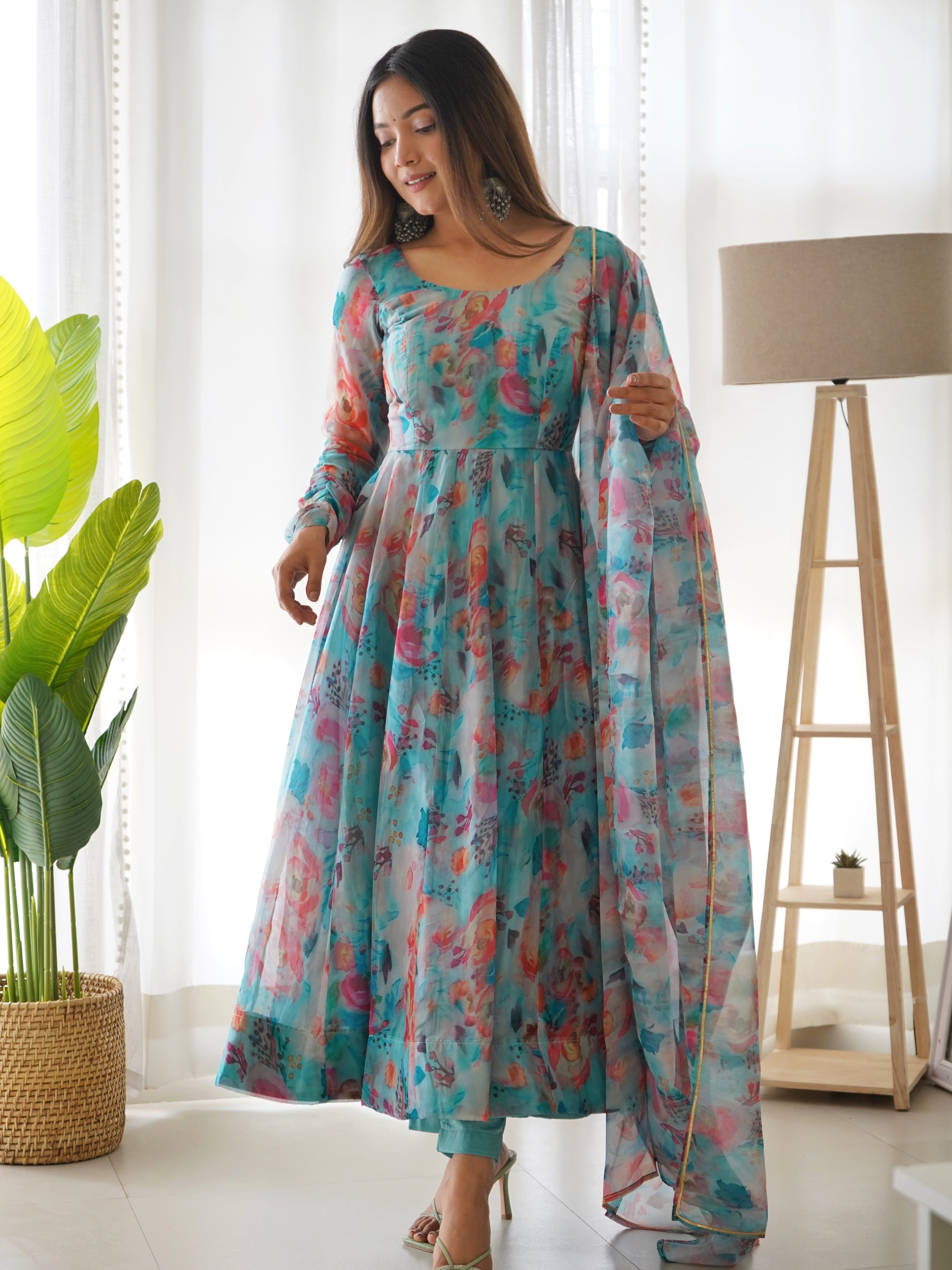 Eloriya Floral Organza Suit Set - XXL | Eloriya India