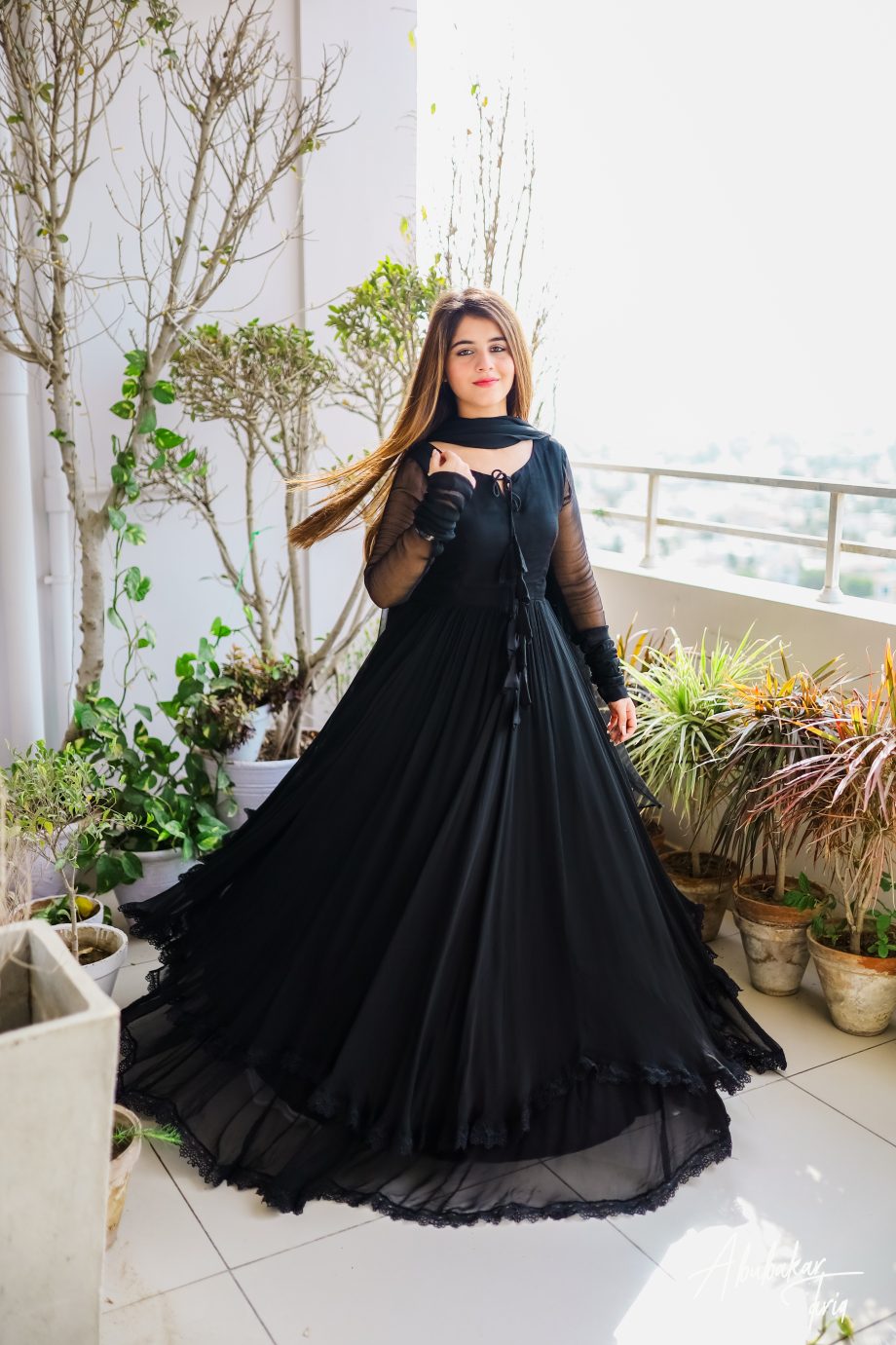Eloriya Maxi Long Flair With Less Border Set With Dupatta Set. Ay-114 -Black - S [36] | Eloriya India