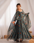 Eloriya Premium Quality Bandhej Green Anarkali Suit Set - M [38] | Eloriya India
