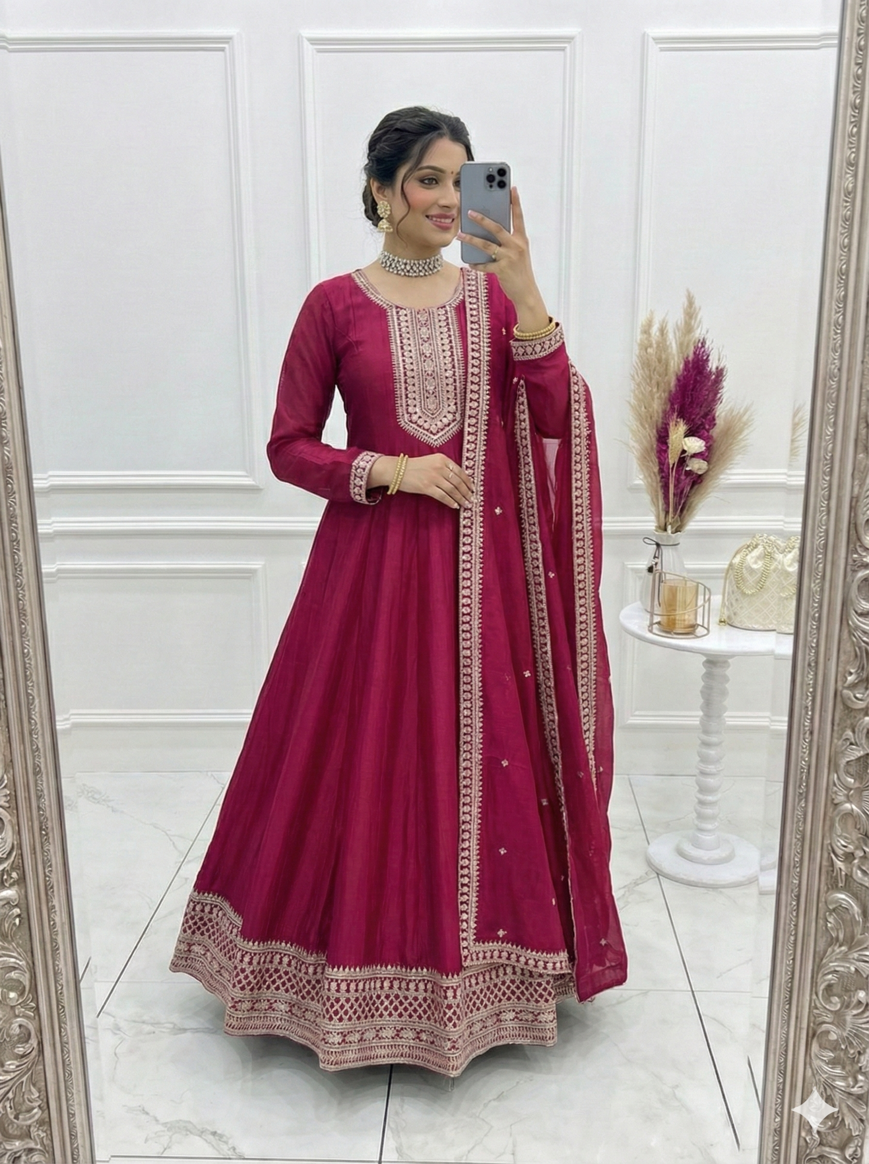 Eloriya Dark Piink Shades Premium Quality Anarkali Suit Set - S [36] | Eloriya India