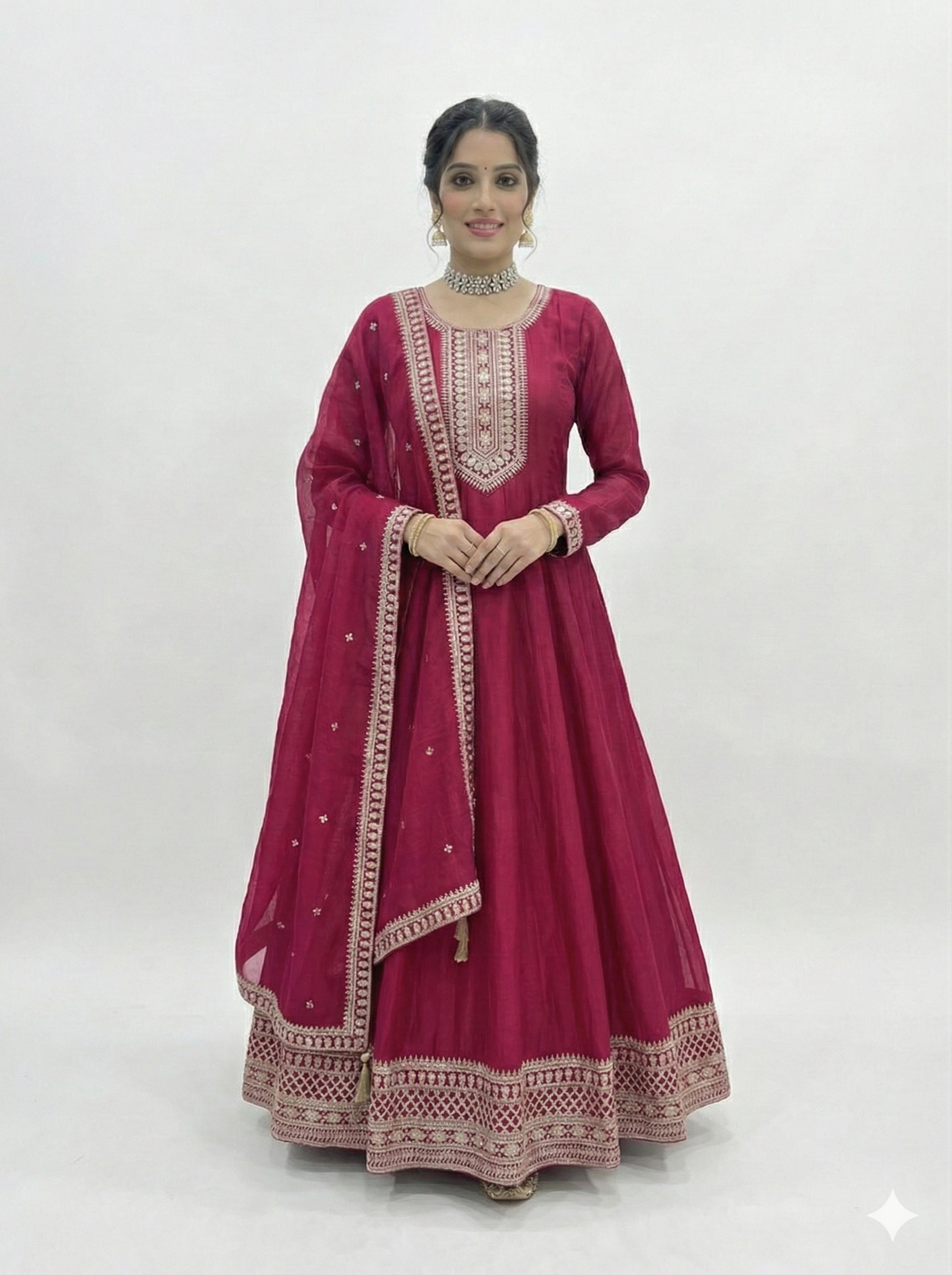 Eloriya Dark Piink Shades Premium Quality Anarkali Suit Set - 2XL [44] | Eloriya India