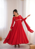 Eloriya Premium Quality Blue Shades And Red Anarkali Suit Set - Red | Eloriya India