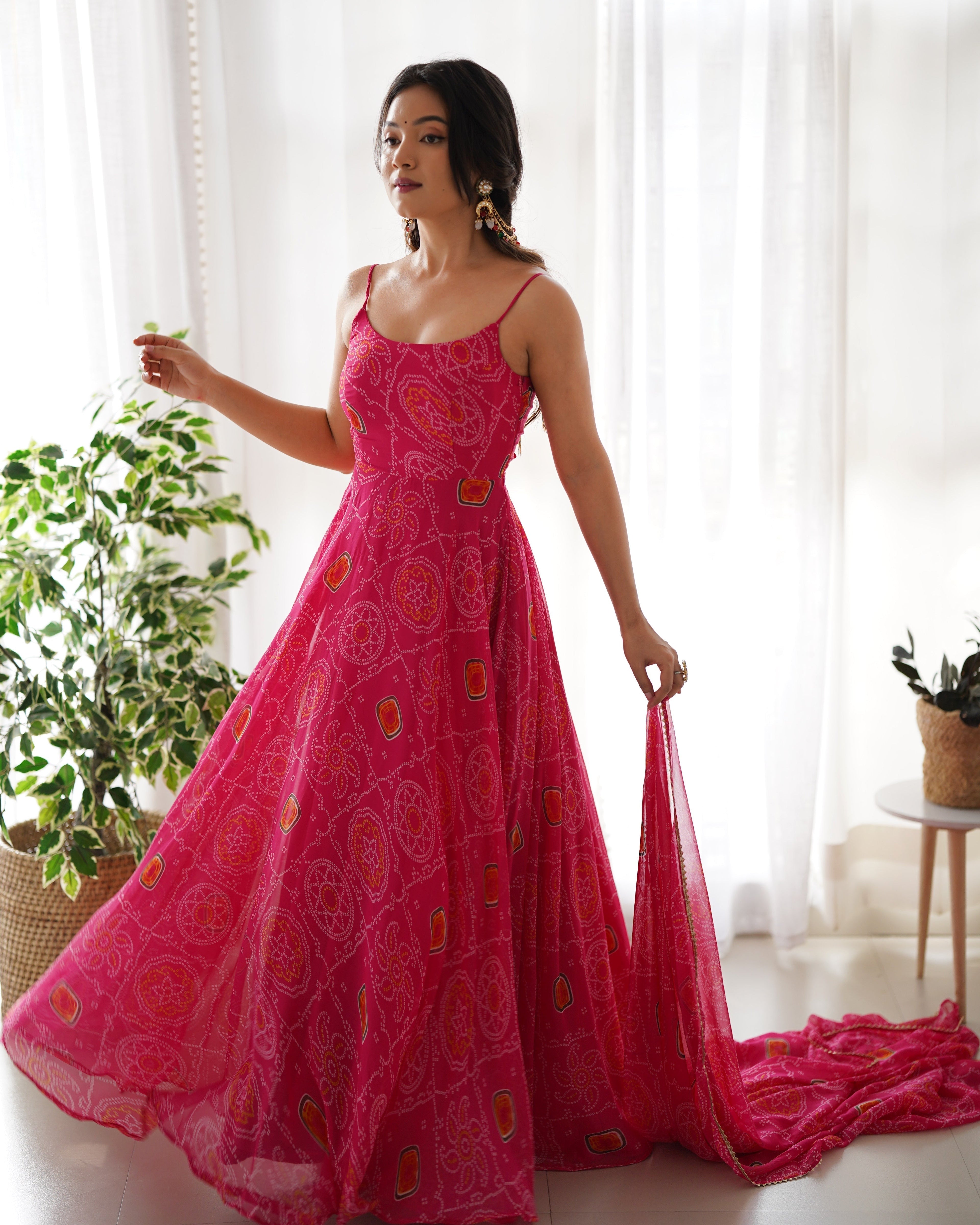 Eloriya Chiffon Bandhej Anarkali Suit - XXL-44 | Eloriya India