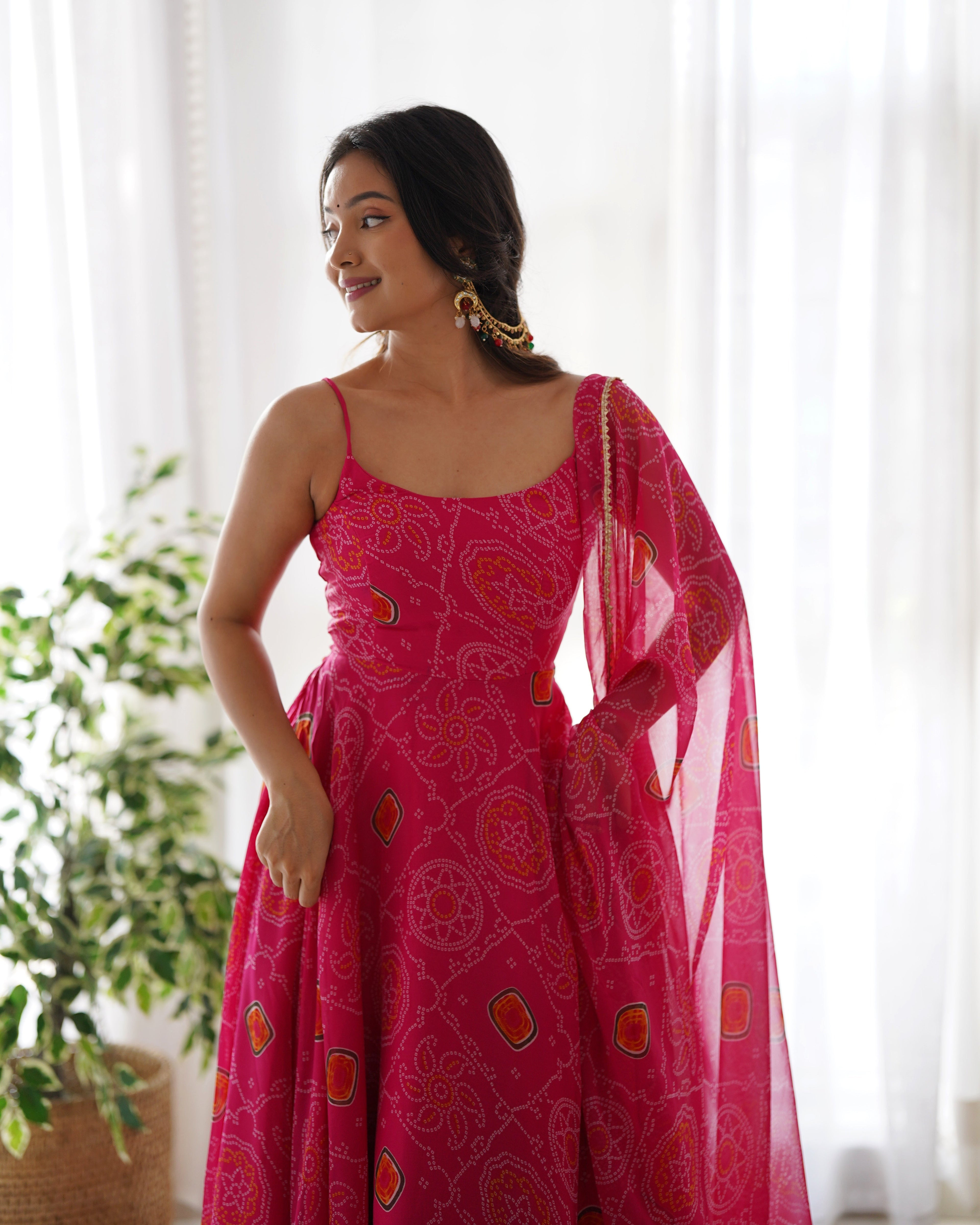 Eloriya Chiffon Bandhej Anarkali Suit | Eloriya India