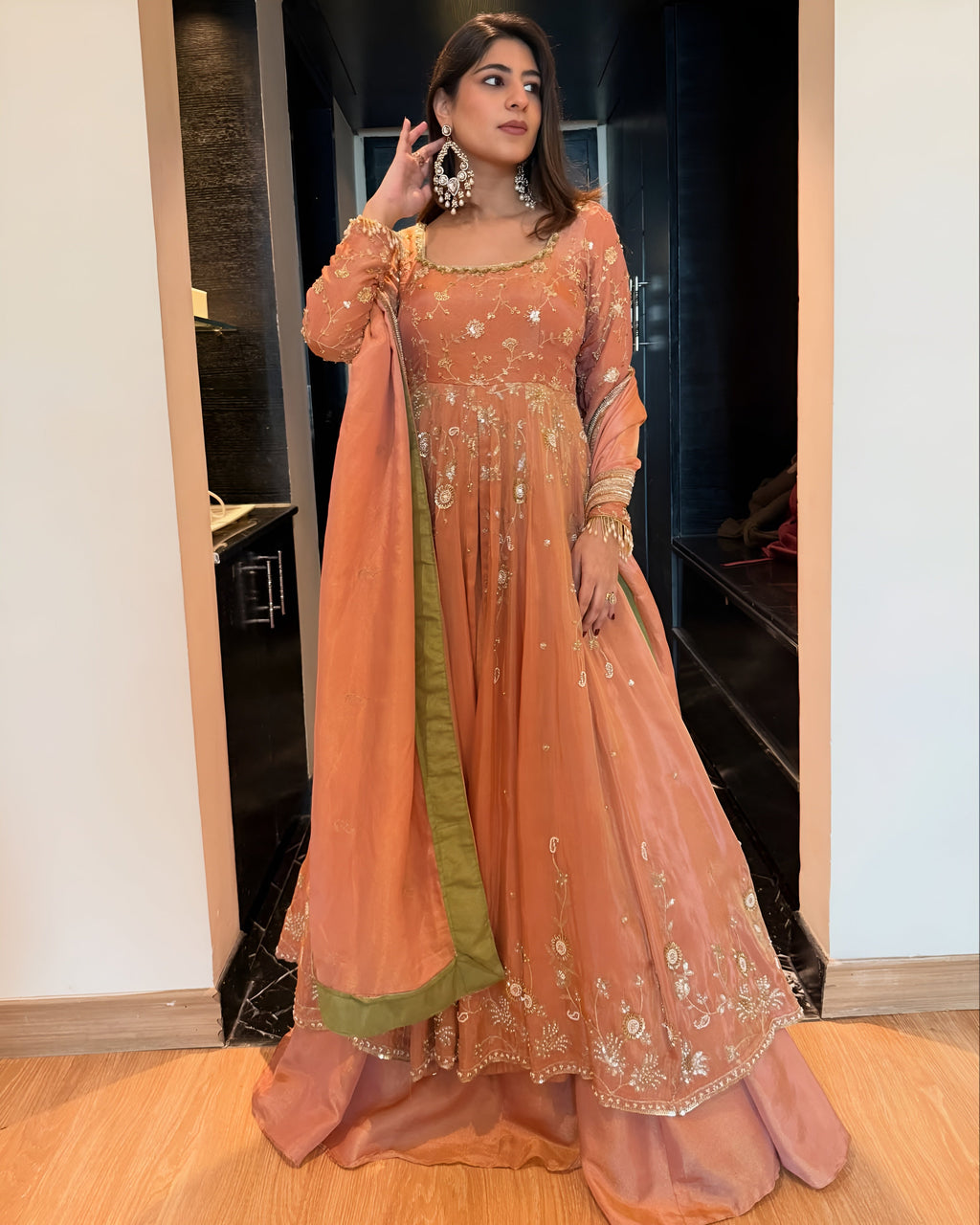 Eloriya Star Georgette Slik Anarkali Suit With Skirt - XS [34] | Eloriya India