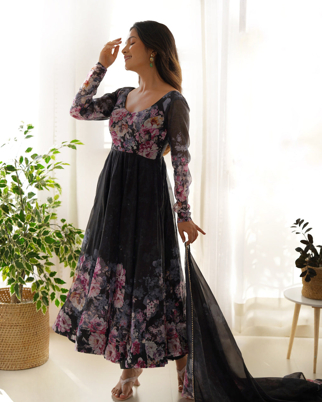 Eloriya Premium Quality Silk Gown Anarkali Suit Set - XXL | Eloriya India