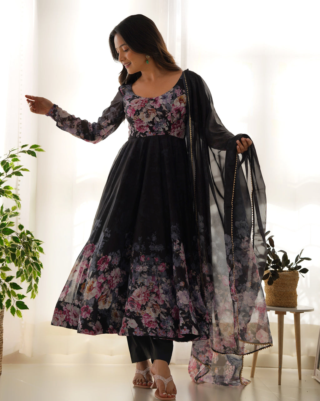 Eloriya Premium Quality Silk Gown Anarkali Suit Set - XL | Eloriya India