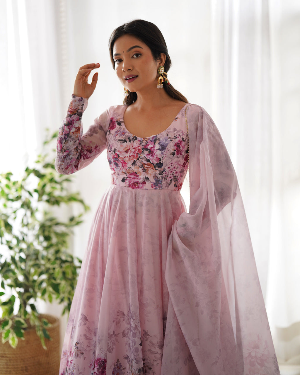 Eloriya Premium Quality Silk Gown Anarkali Suit Set - M | Eloriya India