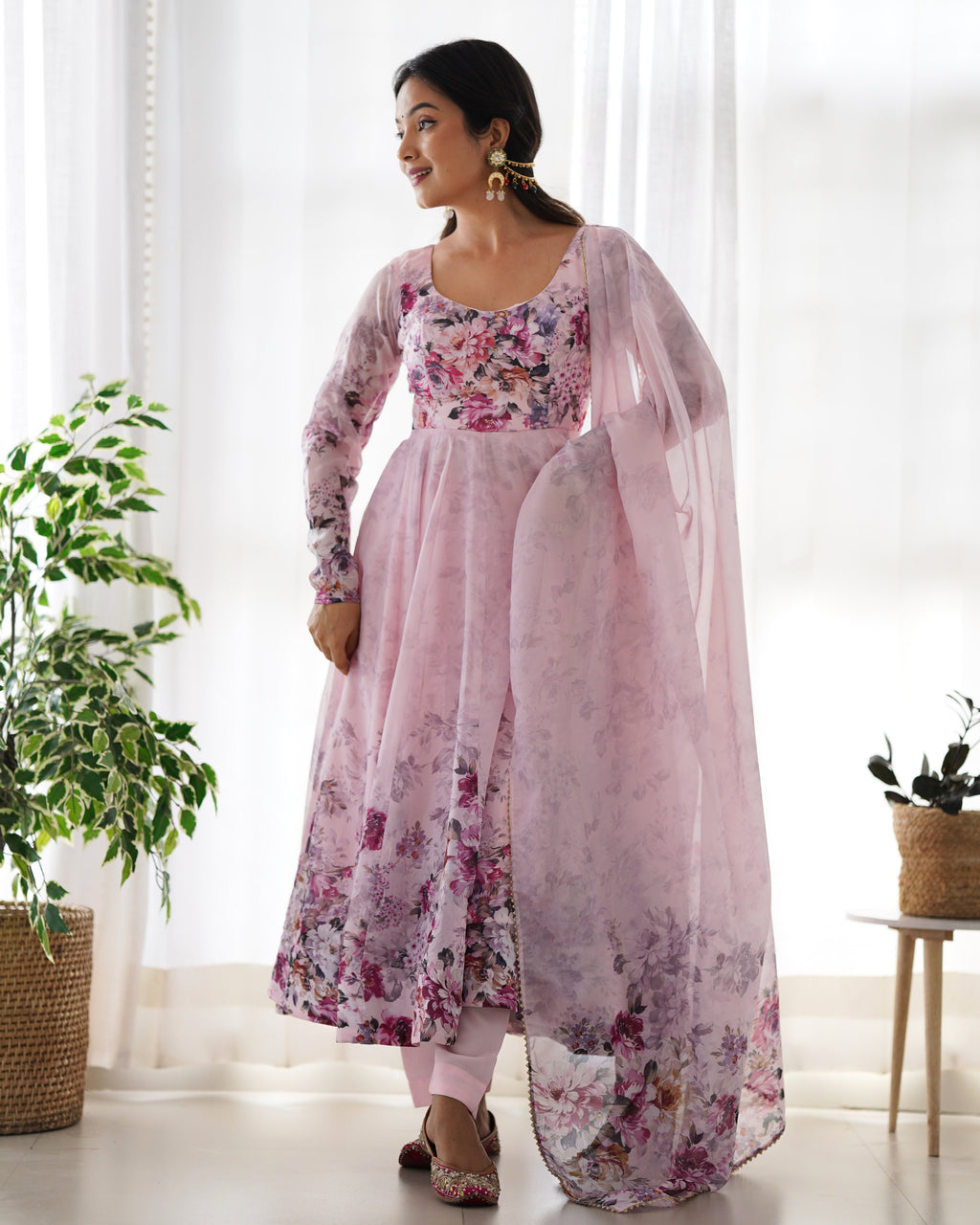 Eloriya Premium Quality Silk Gown Anarkali Suit Set - L | Eloriya India