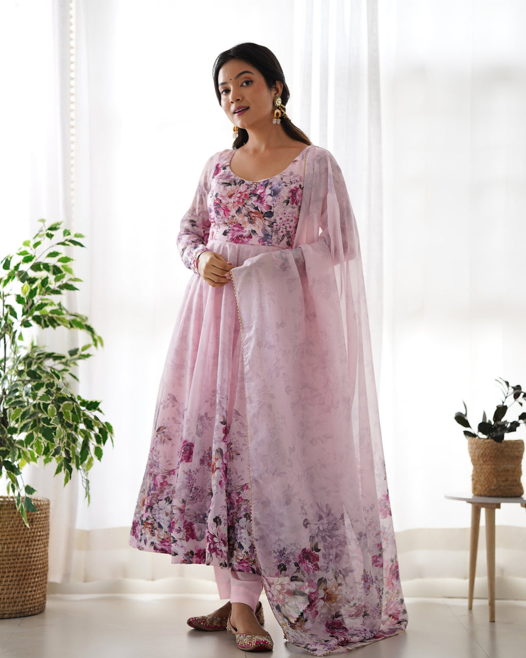 Eloriya Premium Quality Silk Gown Anarkali Suit Set - L | Eloriya India
