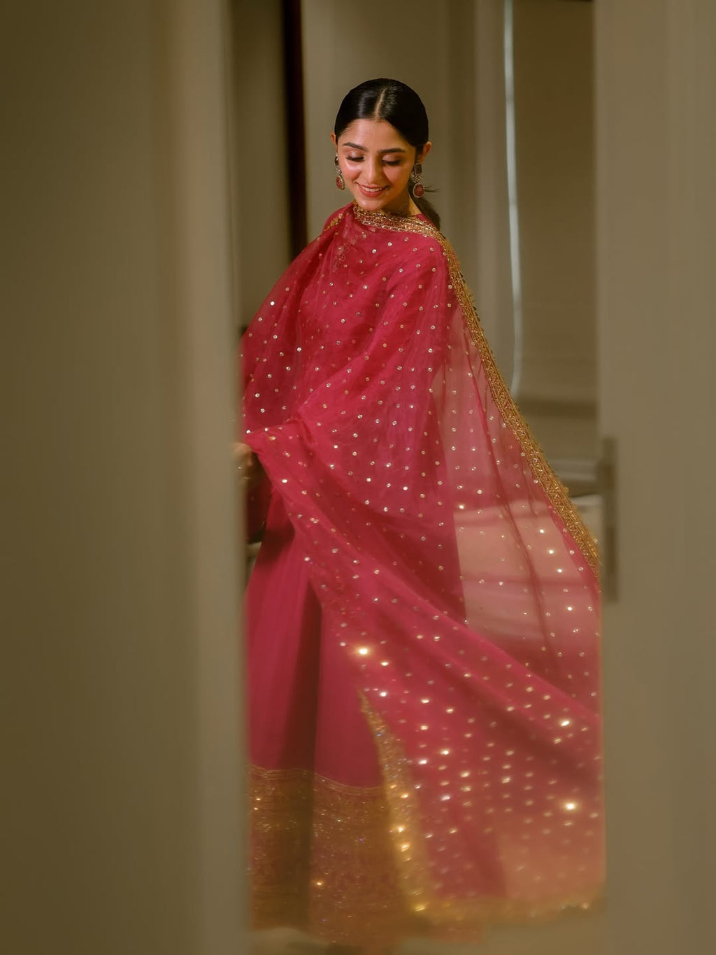 Eloriya Noor Pink Color Embroidered Work Anarkali Suit Set - M [38] | Eloriya India