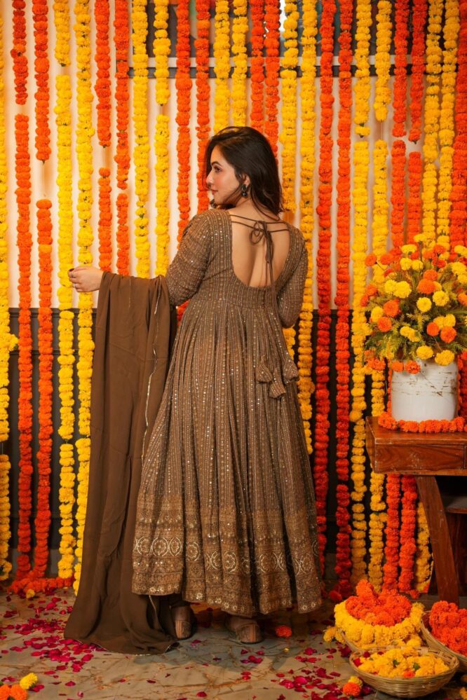 Eloriya Premium Quality Chocolate Anarkali Suit Set - M [38] | Eloriya India