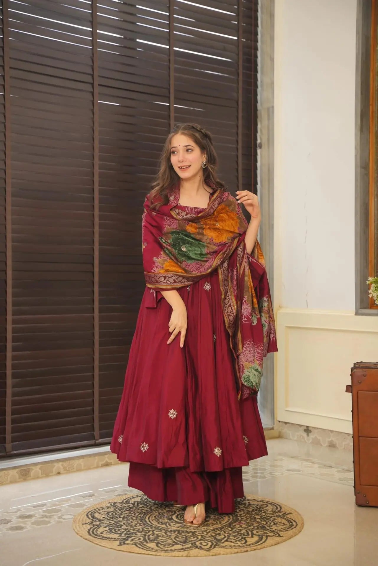 Eloriya Devine Pure Rangoli Silk Anarkali Suit Set - XS [34] | Eloriya India