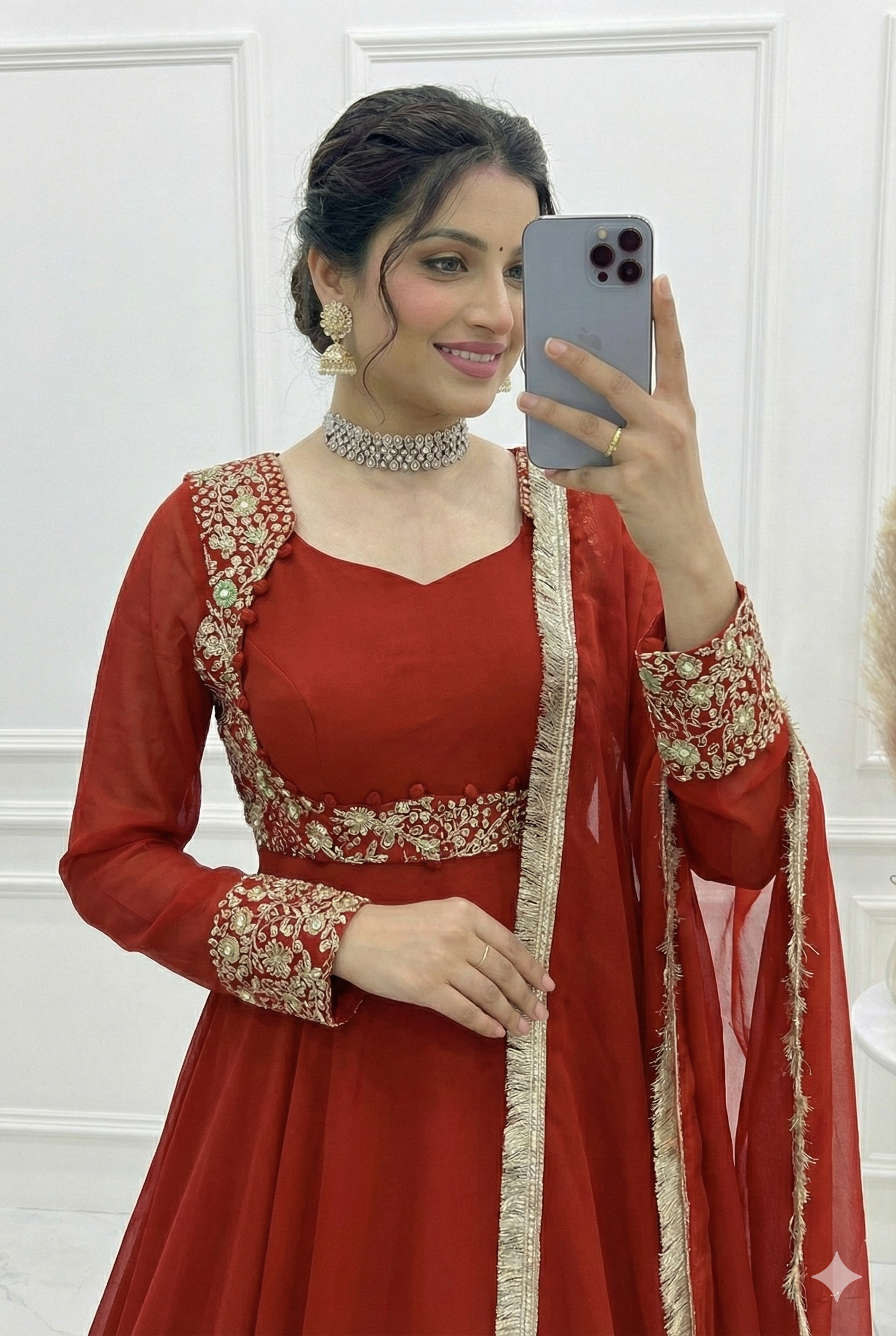 Eloriya Mimi Orange Shades Premium Quality Anarkali Suit Set - M [38] | Eloriya India