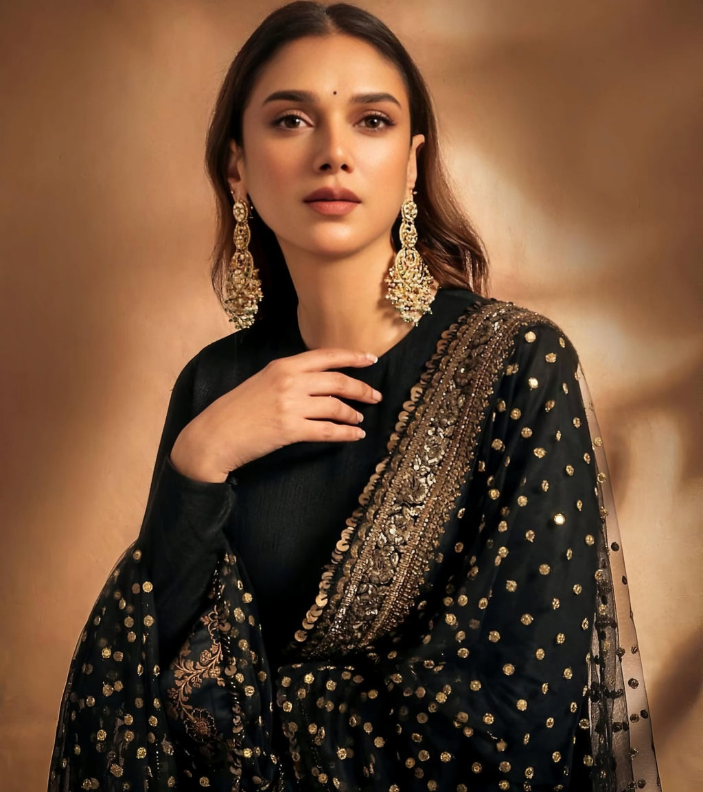 Eloriya Aditi Premium Black Anarkali Suit Set - XL [42] | Eloriya India