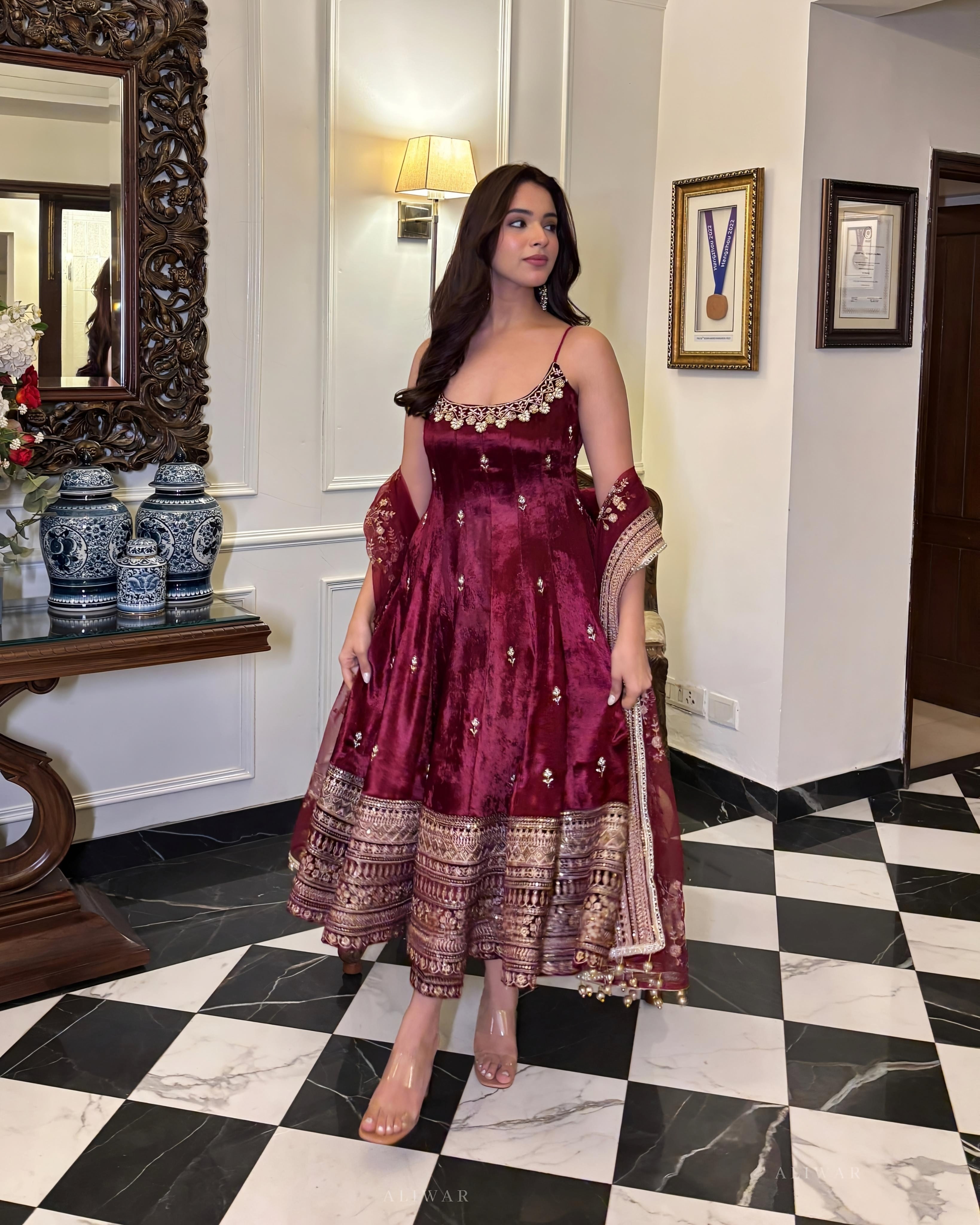 Eloriya Alveera Premium Quality Anarkali Suit Set With Color - MAROON | Eloriya India