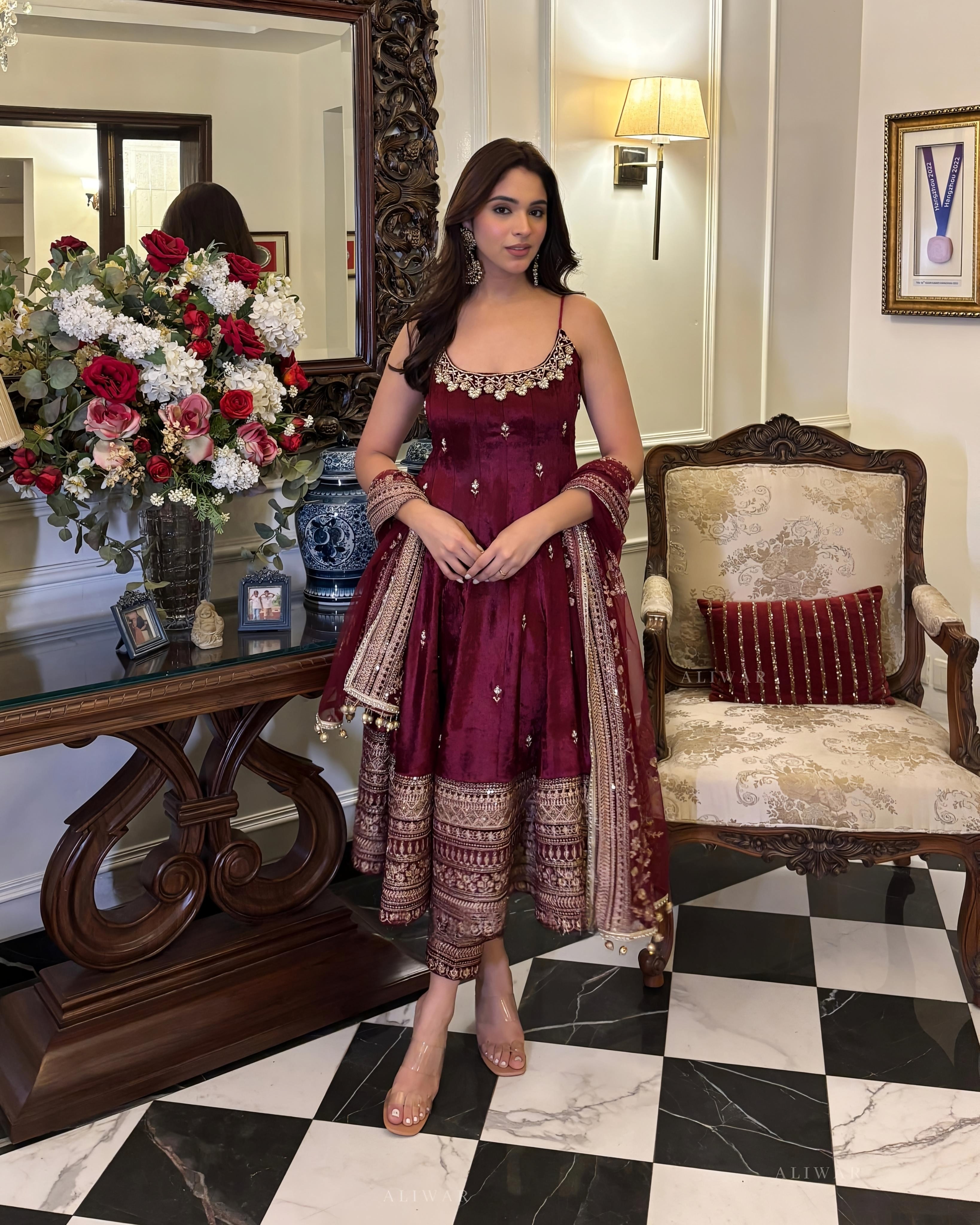 Eloriya Alveera Premium Quality Anarkali Suit Set With Color - MAROON | Eloriya India