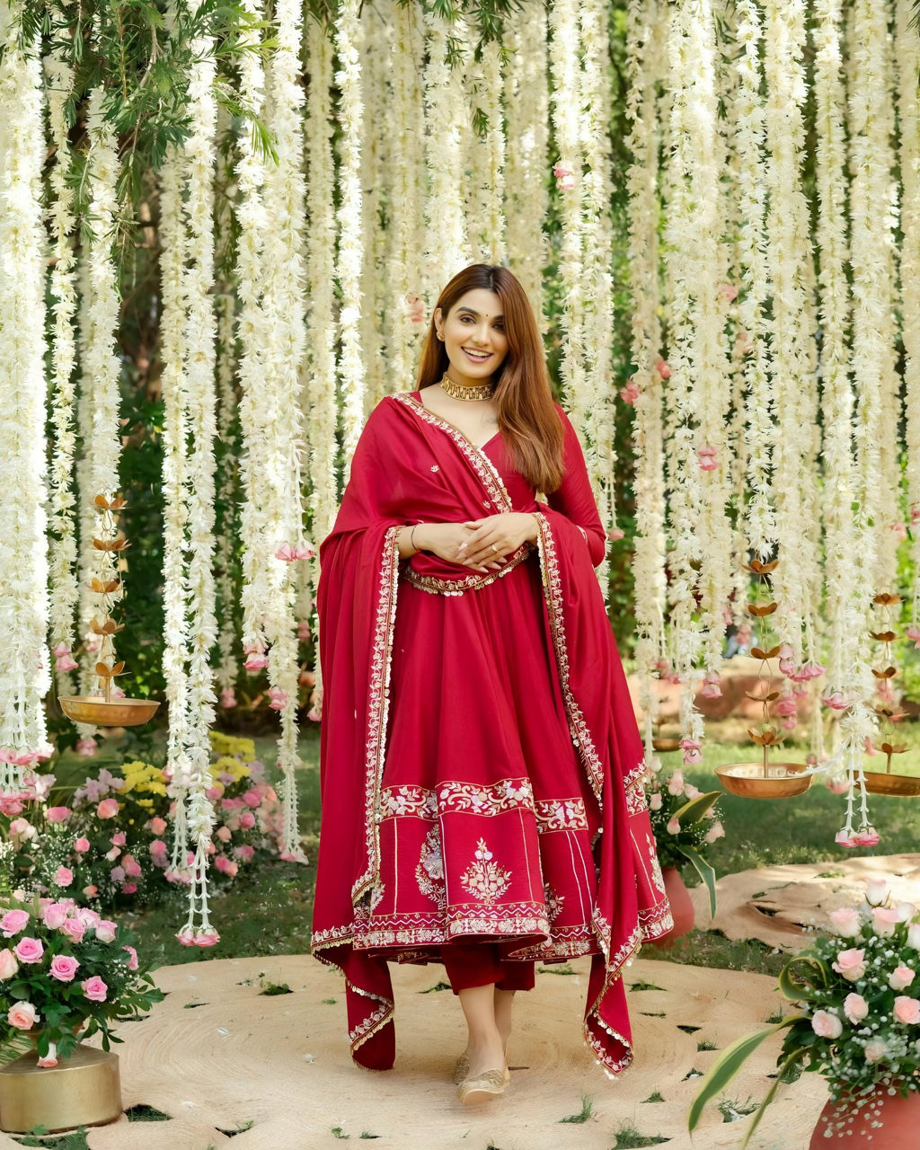 Eloriya Rimmy Red Coloured Anarkali Suit Set - L [40] | Eloriya India