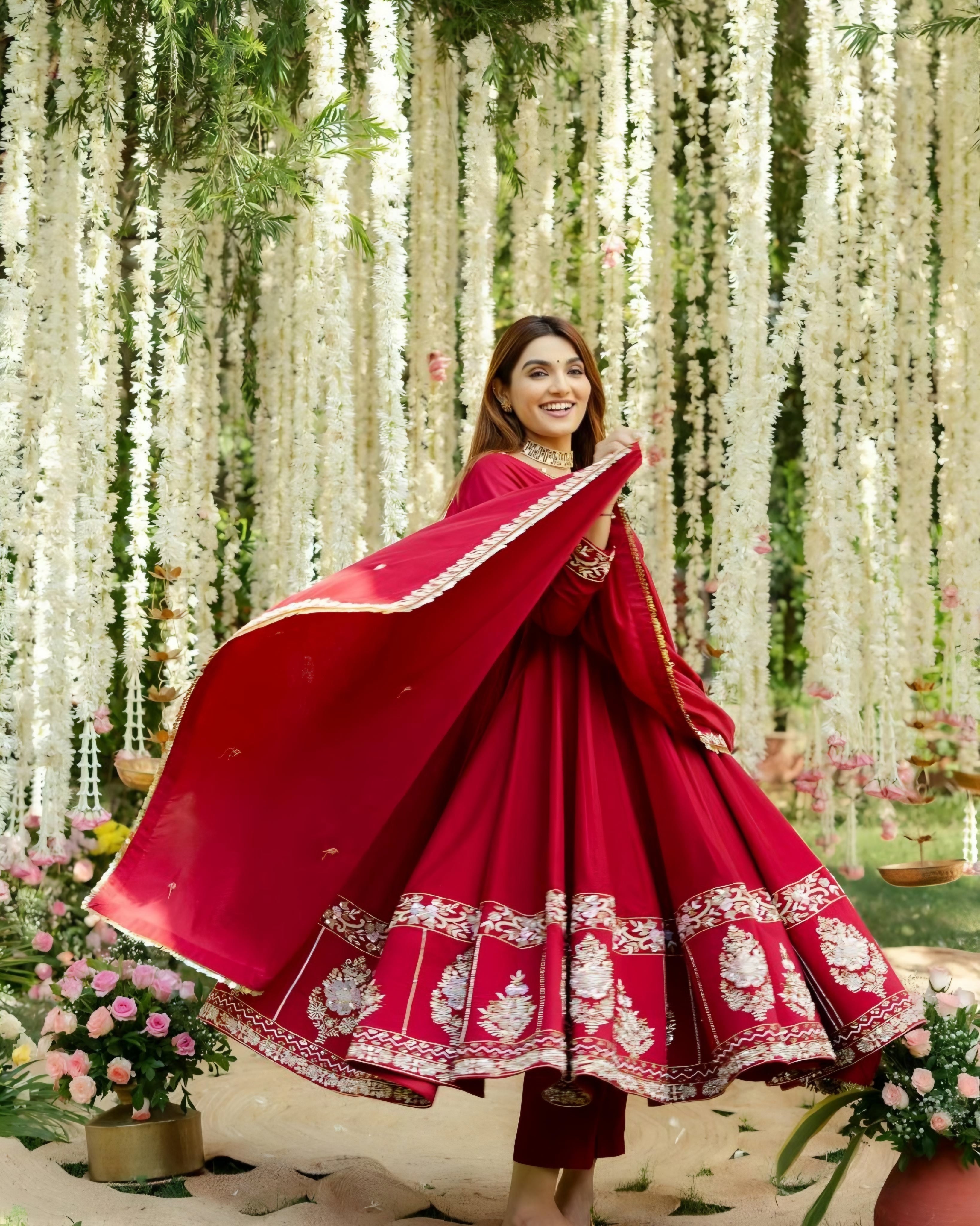 Eloriya Rimmy Red Coloured Anarkali Suit Set - M [38] | Eloriya India