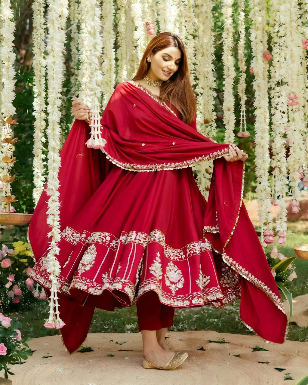 Eloriya Rimmy Red Coloured Anarkali Suit Set - XS [34] | Eloriya India