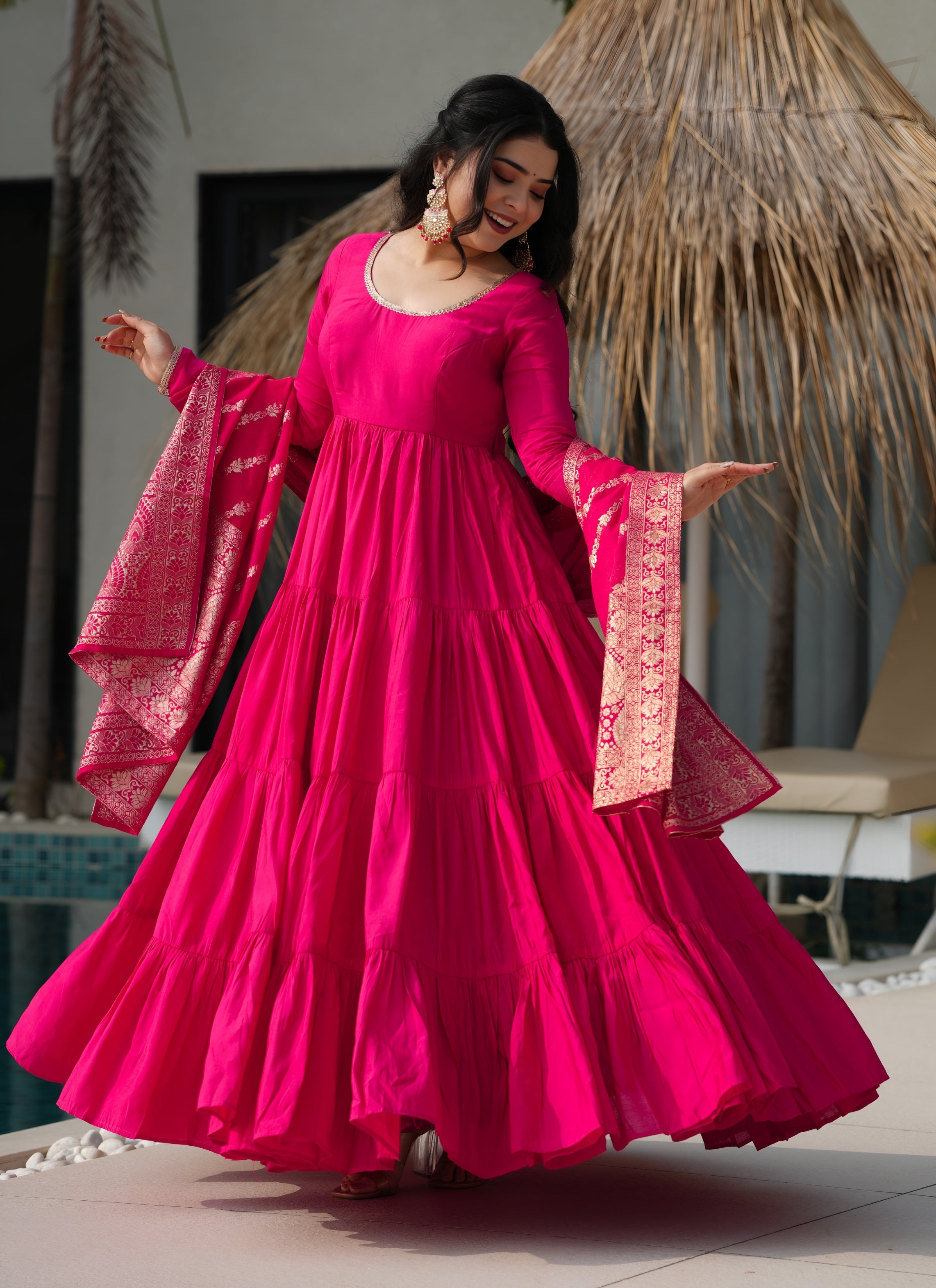 Eloriya Royal Roman Silk Fully Flared Anarkali Suit Set - S [36] | Eloriya India