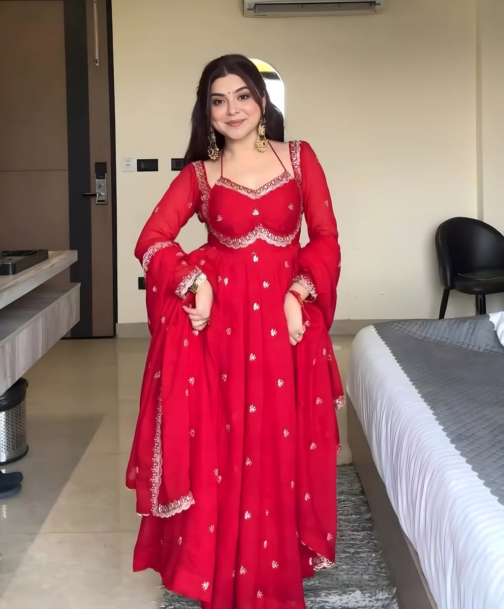 Eloriya Classic Red Karva Chauth Special Anarkali Suit Set - 2XL [44] | Eloriya India
