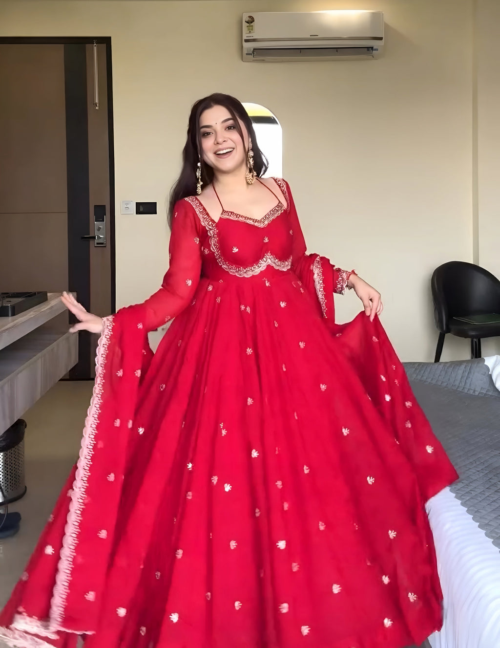 Eloriya Classic Red Karva Chauth Special Anarkali Suit Set - XS [34] | Eloriya India