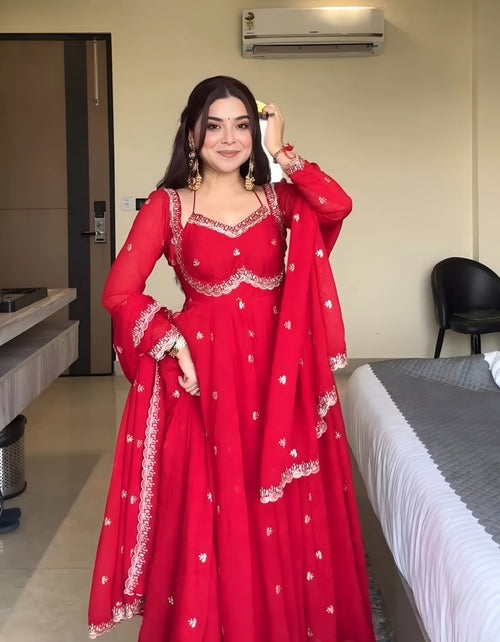 Eloriya Classic Red Karva Chauth Special Anarkali Suit Set - S [36] | Eloriya India
