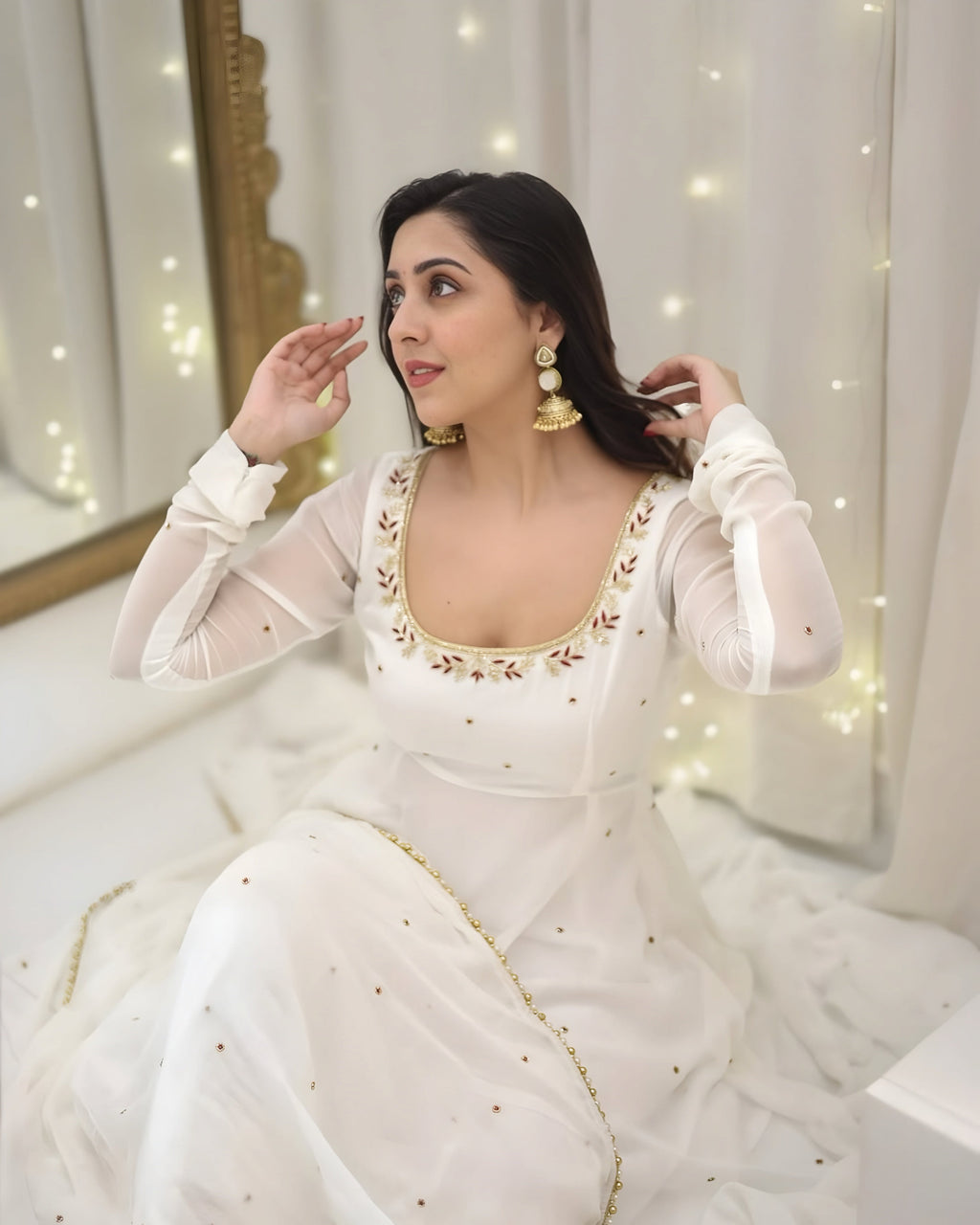 Eloriya Hannah Traditional White Anarkali Suit 🤍 - S [36] | Eloriya India