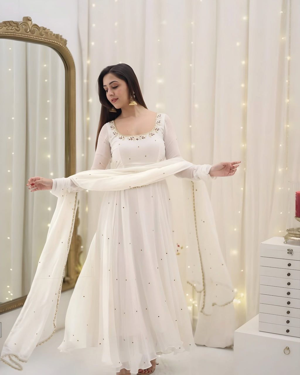 Eloriya Hannah Traditional White Anarkali Suit 🤍 - XS [34] | Eloriya India