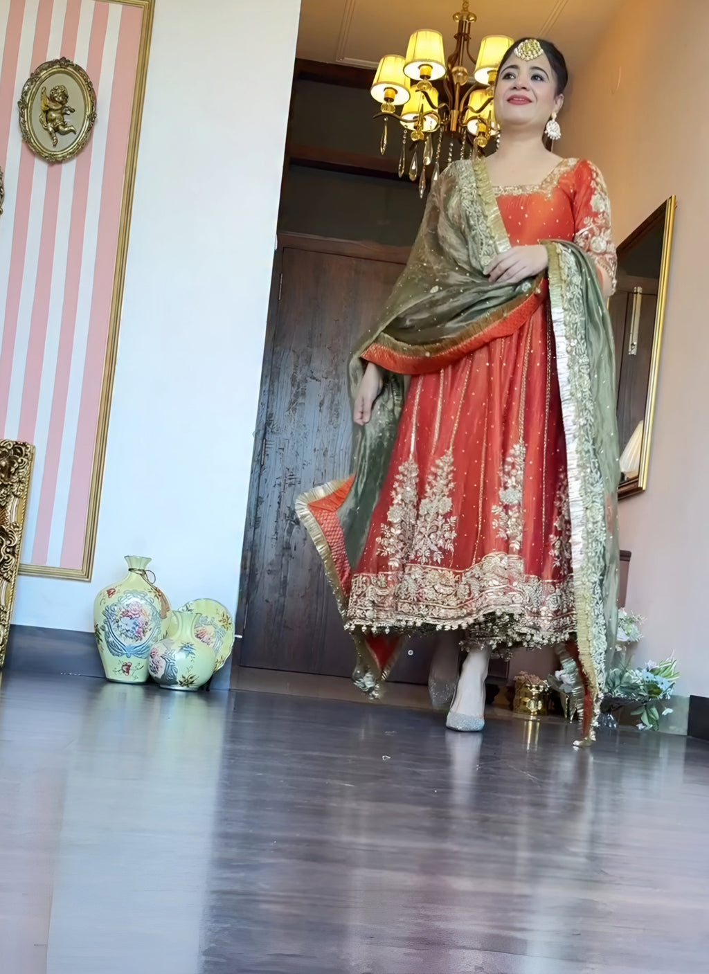 Eloriya Orange Shades Premium Quality Anarkali Suit Set - L [40] | Eloriya India