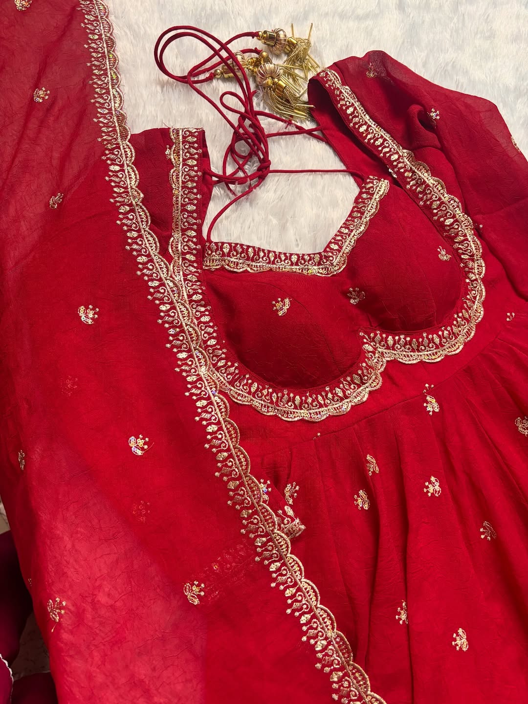 Eloriya Red Chilli Slit Anarkali Premium Suit Set - M [38] | Eloriya India