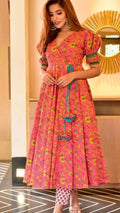 Eloriya Western Style Sleeve Premium Readymade Kalamkari Designer Gown - M | Eloriya India