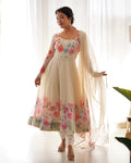 Eloriya Creme Coloured Organza Suit - S(36) | Eloriya India