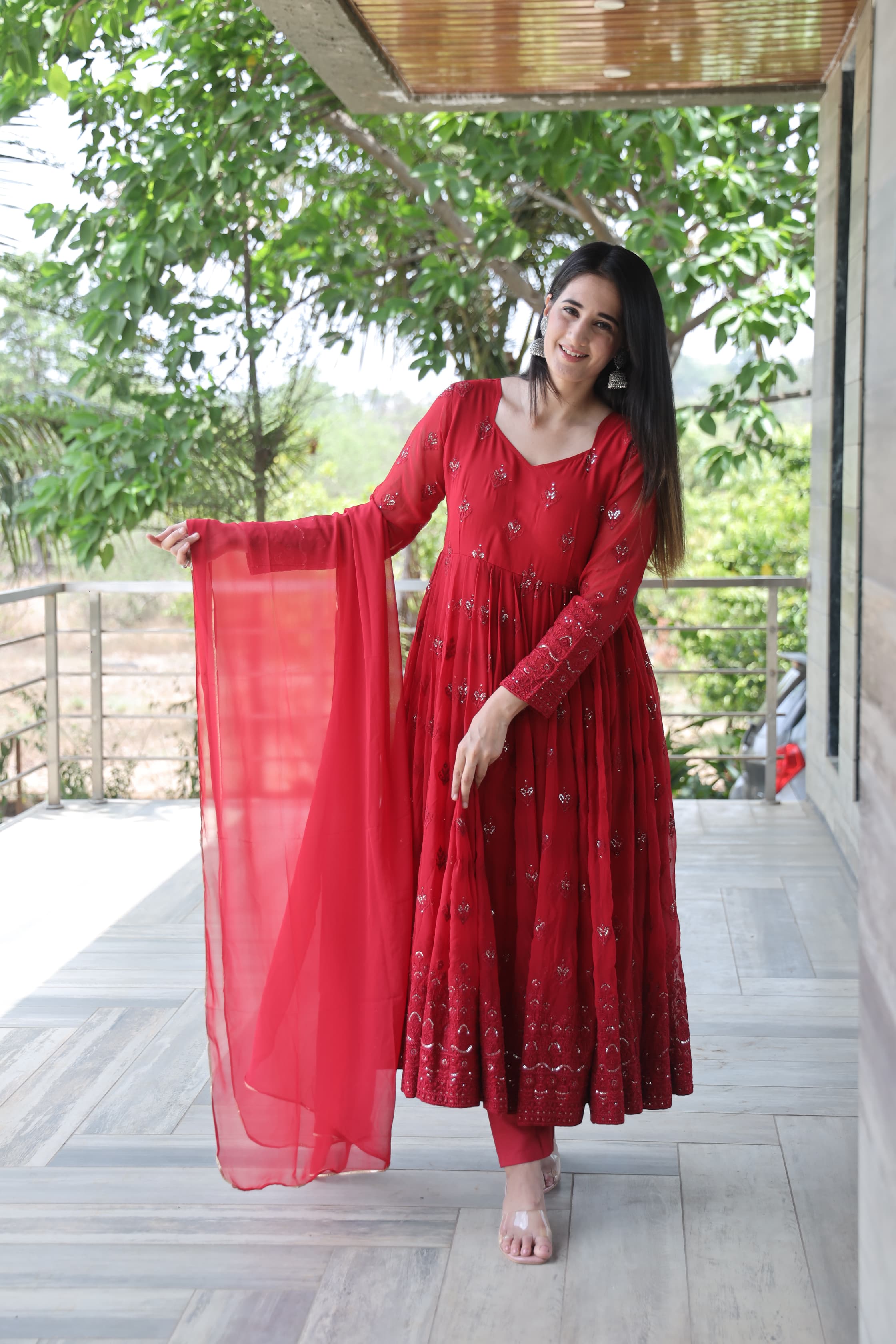Eloriya Maroon Premium Quality Anarkali Suit Set - XS [34] | Eloriya India