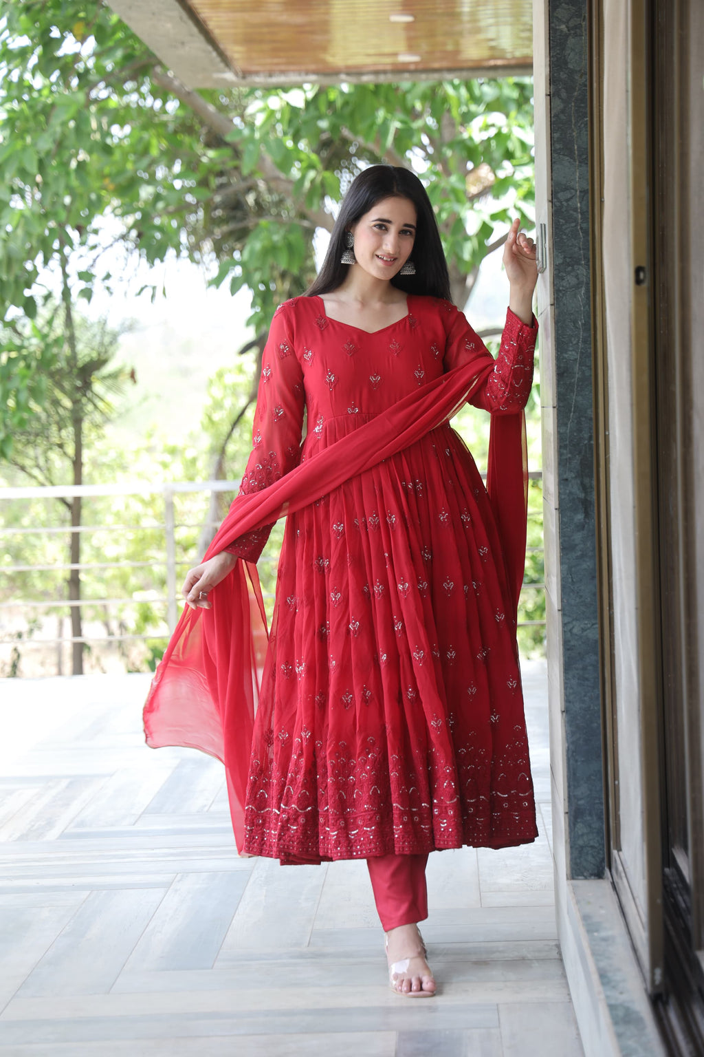 Eloriya Maroon Premium Quality Anarkali Suit Set - XL [42] | Eloriya India