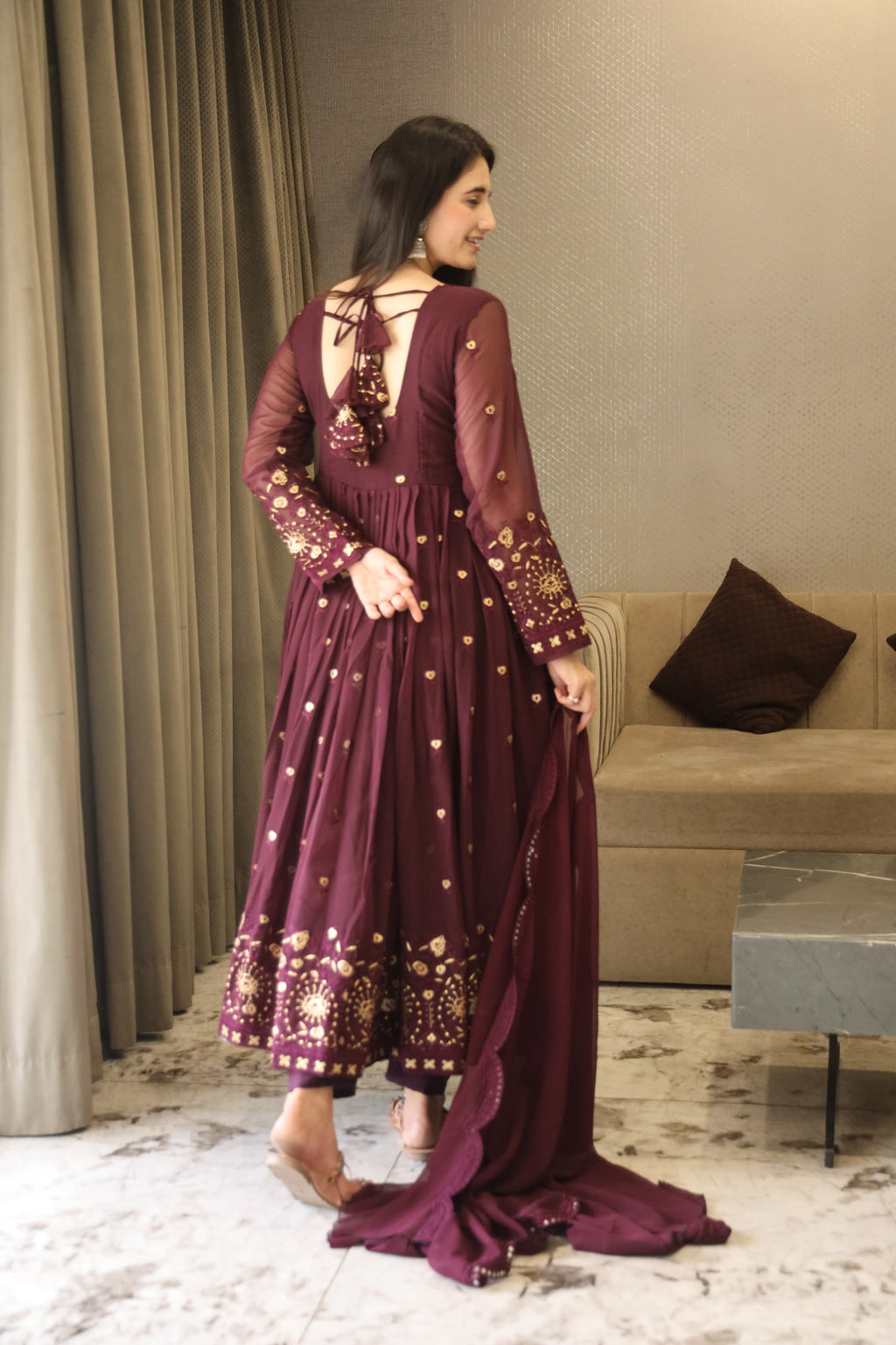 Eloriya Vibhuti's Wine Coloured Anarkali Suit Set - 06 - M [38] | Eloriya India
